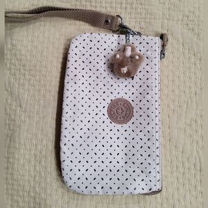 Kipling White Cut-Out Wristlet with Monkey Charm Large Wristlet